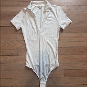 Free People Intimately White ribbed cotton bodysuit